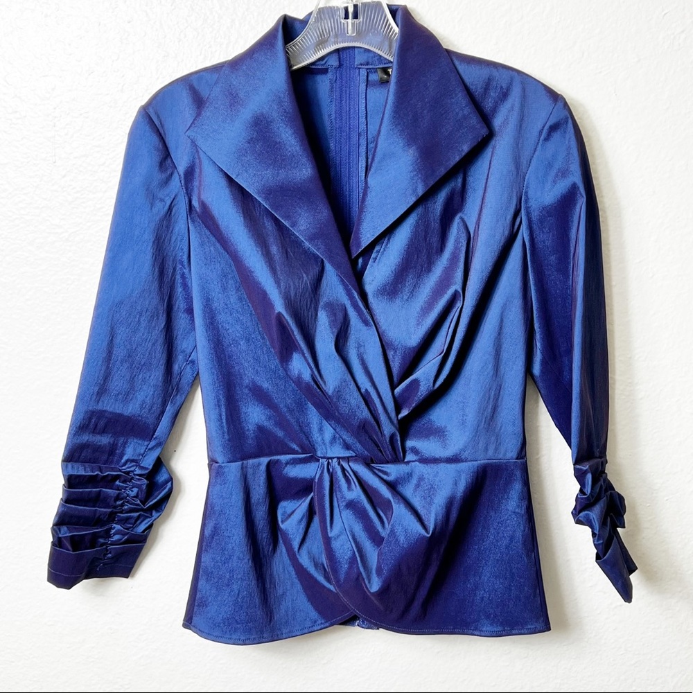 TADASHI SHOJI dark BLUE SHINY EVENING BLOUSE WOMEN POLYESTER NYLON SPANDEX TOP 4